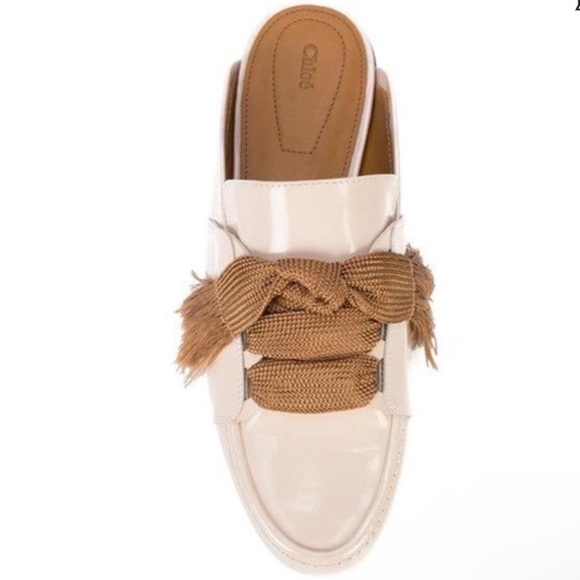 Authentic Chloé Patent Leather Bow Mule Loafer Flats, Size 36.5 - Picture 2 of 13